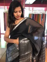 Black Mangalagiri Silk Saree with Kanchi Silk Border