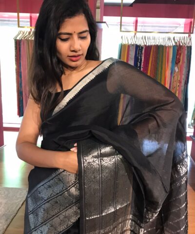 Black Mangalagiri Silk Saree with Kanchi Silk Border