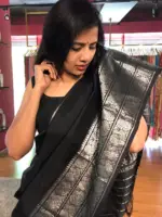 Black Mangalagiri Silk Saree with Kanchi Silk Border - Image 3