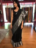 Black Mangalagiri Silk Saree with Kanchi Silk Border - Image 4