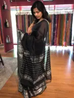 Black Mangalagiri Silk Saree with Kanchi Silk Border - Image 5