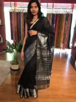 Black Mangalagiri Silk Saree with Kanchi Silk Border - Image 6