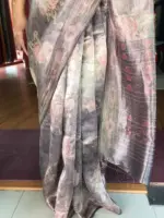 Black Printed Tissue Silk Saree with Gold Zari Border - Image 6