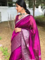 Magenta Mangalgiri silk saree with Kanchi silk border - Image 6