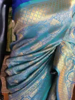 Blue Banarasi Silk Saree with Gold Zari Weaves - Image 2