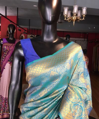 Blue Banarasi Silk Saree with Gold Zari Weaves