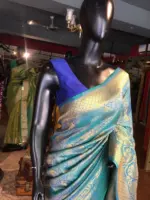 Blue Banarasi Silk Saree with Gold Zari Weaves - Image 4