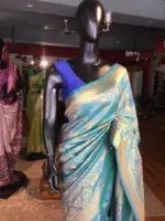 Blue Banarasi Silk Saree with Gold Zari Weaves - Image 5