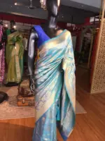 Blue Banarasi Silk Saree with Gold Zari Weaves - Image 7