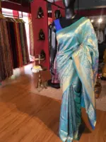 Blue Banarasi Silk Saree with Gold Zari Weaves - Image 6