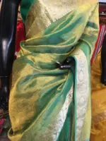 Green Crushed Tissue Silk Saree with Gold Woven border - Image 2