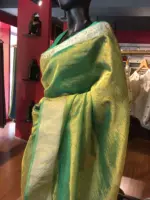 Green Crushed Tissue Silk Saree with Gold Woven border - Image 6