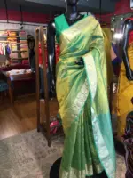 Green Crushed Tissue Silk Saree with Gold Woven border - Image 5
