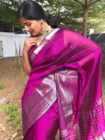 Magenta Mangalgiri silk saree with Kanchi silk border - Image 2