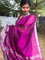 Magenta Mangalgiri silk saree with Kanchi silk border