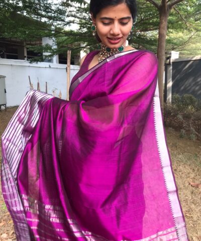 Magenta Mangalgiri silk saree with Kanchi silk border