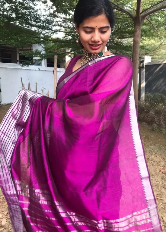Magenta Mangalgiri silk saree with Kanchi silk border