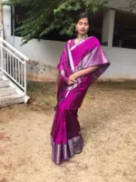 Magenta Mangalgiri silk saree with Kanchi silk border - Image 5