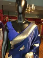 Royal Blue Satin Saree with Gold zari weaves