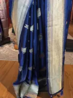 Royal Blue Satin Saree with Gold zari weaves - Image 4