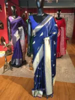 Royal Blue Satin Saree with Gold zari weaves - Image 5