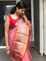 Red Printed Organza Silk Saree highlighted with Kanchi Silk Zari Border