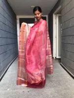 Red Printed Organza Silk Saree highlighted with Kanchi Silk Zari Border - Image 4