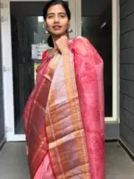 Red Printed Organza Silk Saree highlighted with Kanchi Silk Zari Border - Image 8