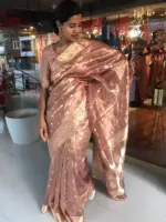 Pastel Pink Handwoven Tissue Silk Saree with Kadhwa Motifs - Image 2