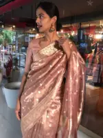Pastel Pink Handwoven Tissue Silk Saree with Kadhwa Motifs