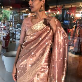 Pastel Pink Handwoven Tissue Silk Saree with Kadhwa Motifs