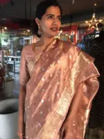 Pastel Pink Handwoven Tissue Silk Saree with Kadhwa Motifs - Image 5