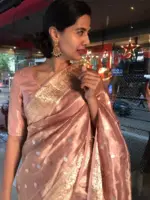Pastel Pink Handwoven Tissue Silk Saree with Kadhwa Motifs - Image 4