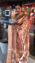 Pastel Pink Handwoven Tissue Silk Saree with Kadhwa Motifs - Image 6