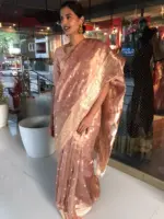 Pastel Pink Handwoven Tissue Silk Saree with Kadhwa Motifs - Image 7