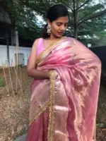 Baby Pink Tissue Silk Saree highlighted with Beautiful Gota Border - Image 6