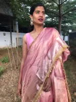 Baby Pink Tissue Silk Saree highlighted with Beautiful Gota Border - Image 5