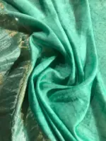 Teal Printed Organza Silk Saree with Kanchi Zari Border - Image 9