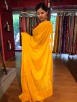 Mustard Yellow  Chiffon Silk Saree with Gold Zari Piping - Image 3