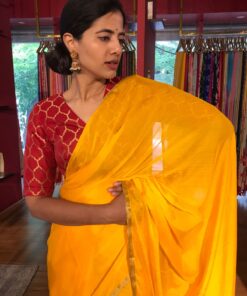 Mustard Yellow  Chiffon Silk Saree with Gold Zari Piping
