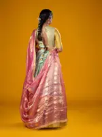 Sea Green Silk Lehenga Set with Pink Tissue Dupatta - Image 5