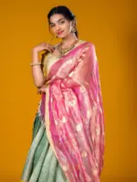 Sea Green Silk Lehenga Set with Pink Tissue Dupatta