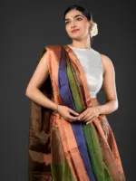 Ombre Green Handwoven Tissue Silk Saree - Image 4