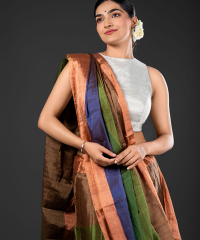Ombre Green Handwoven Tissue Silk Saree