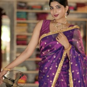 Purple Dual Tone Tissue Silk Saree highlighted with Gota Detailing