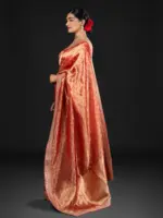 Scarlet Red Handwoven Tissue Silk Saree with Embroidered Border Detailing - Image 3