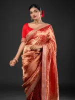 Scarlet Red Handwoven Tissue Silk Saree with Embroidered Border Detailing - Image 4