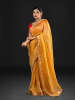 Haldi Yellow Crushed Tissue Silk Saree Highlighted With Embroidery and Gota Border - Image 3