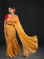 Haldi Yellow Crushed Tissue Silk Saree Highlighted With Embroidery and Gota Border - Image 2