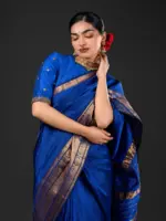 Royal Blue Mangalgiri silk saree with Kanchi silk border - Image 2